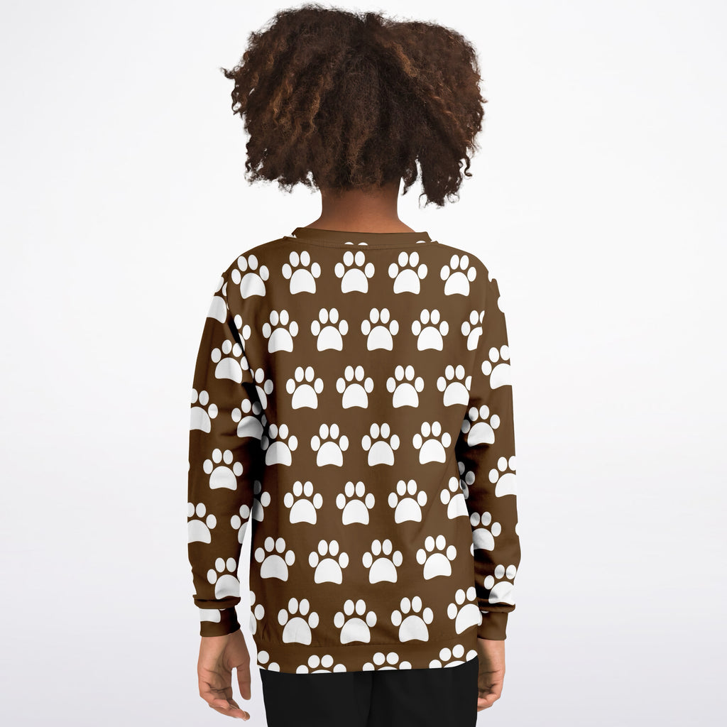 Kids Brown Paw Print Sweatshirt – Ultra Soft & Stretchy, Cozy Fleece or Lightweight Sports Fabric Sweatshirt – Ultra Soft & Stretchy, Cozy Fleece or Lightweight Sports Fabric