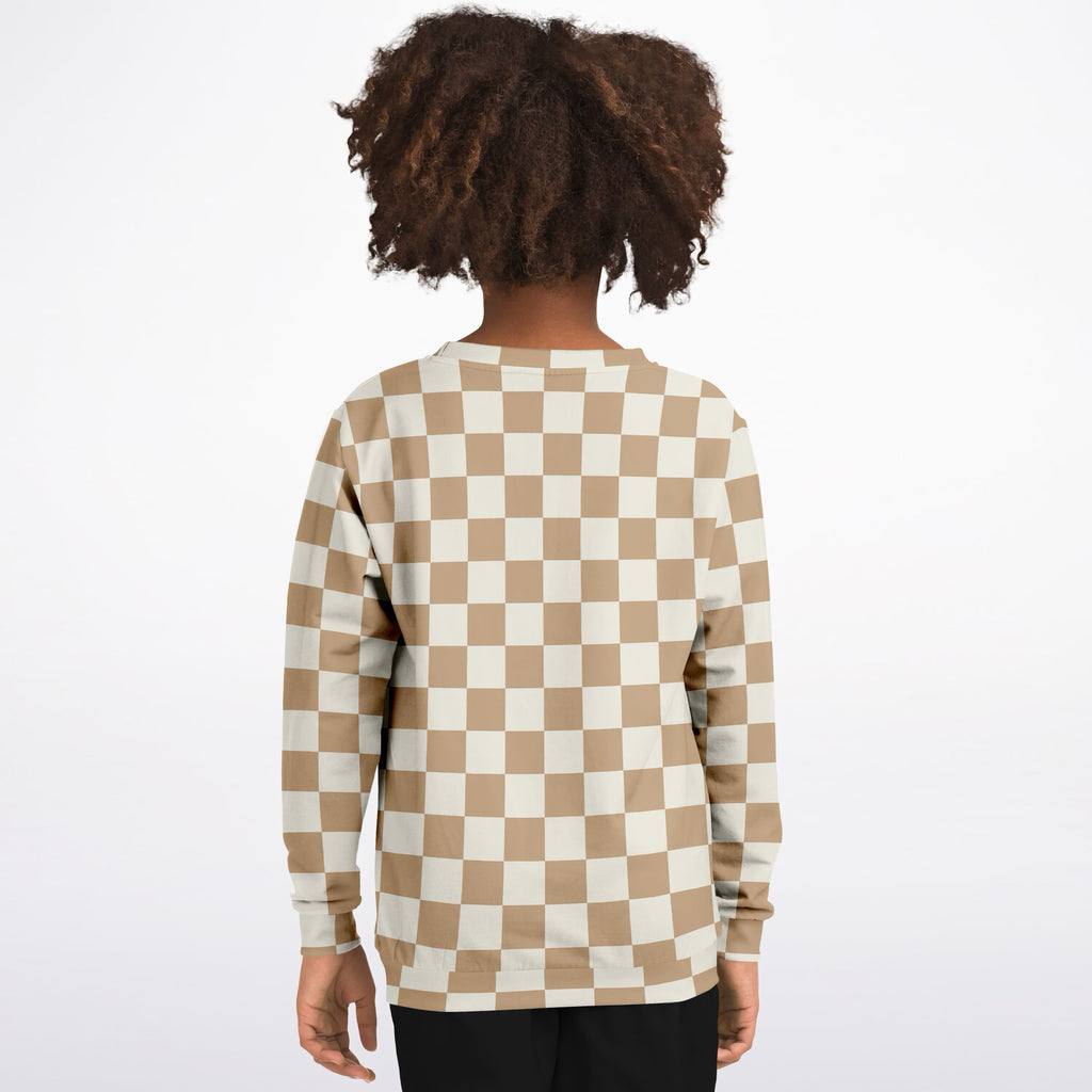 Kids Beige Checkered Sweatshirt – Ultra Soft & Stretchy, Cozy Fleece or Lightweight Sports Fabric Sweatshirt – Ultra Soft & Stretchy, Cozy Fleece or Lightweight Sports Fabric