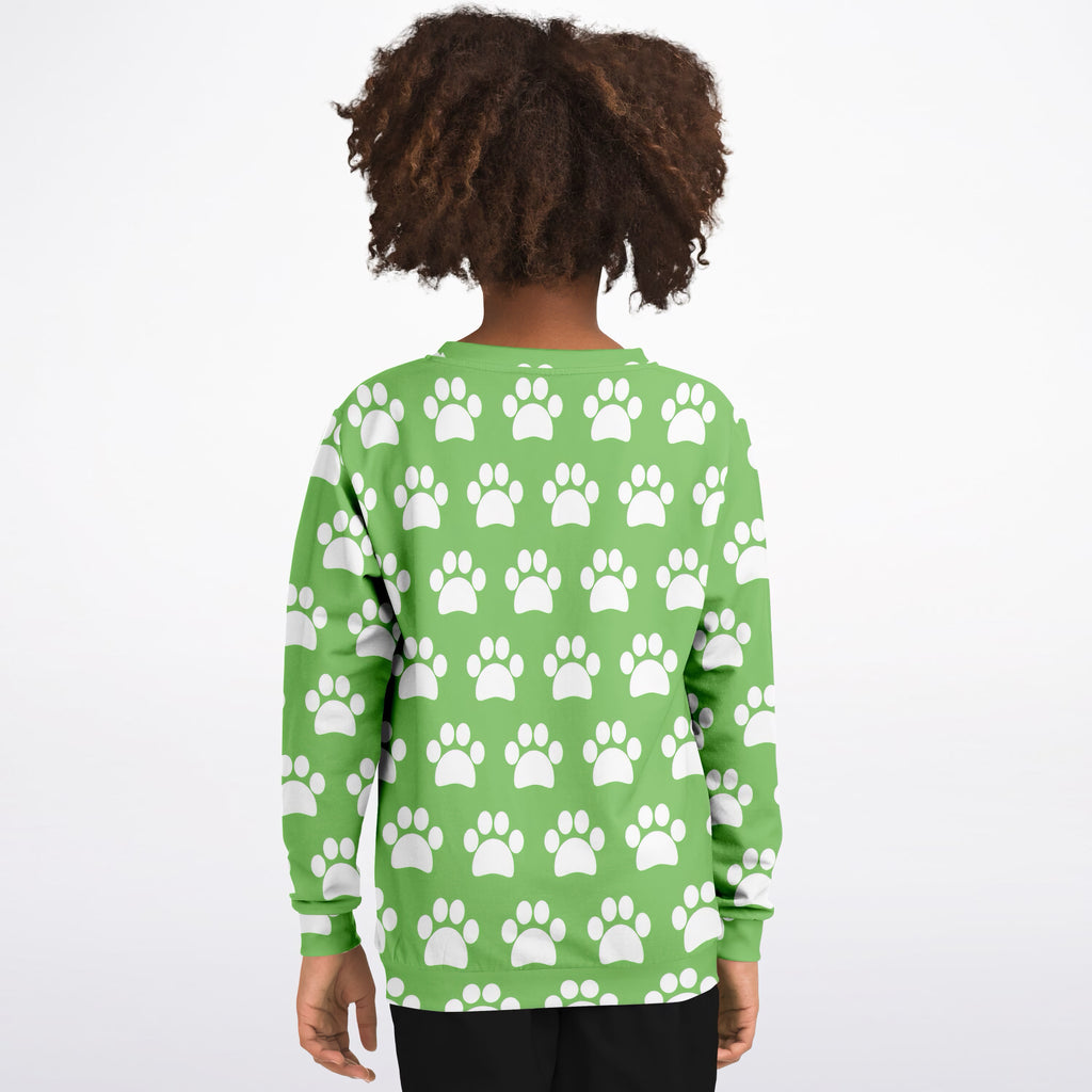 Kids Green Paw Print Sweatshirt – Ultra Soft & Stretchy, Cozy Fleece or Lightweight Sports Fabric Sweatshirt – Ultra Soft & Stretchy, Cozy Fleece or Lightweight Sports Fabric