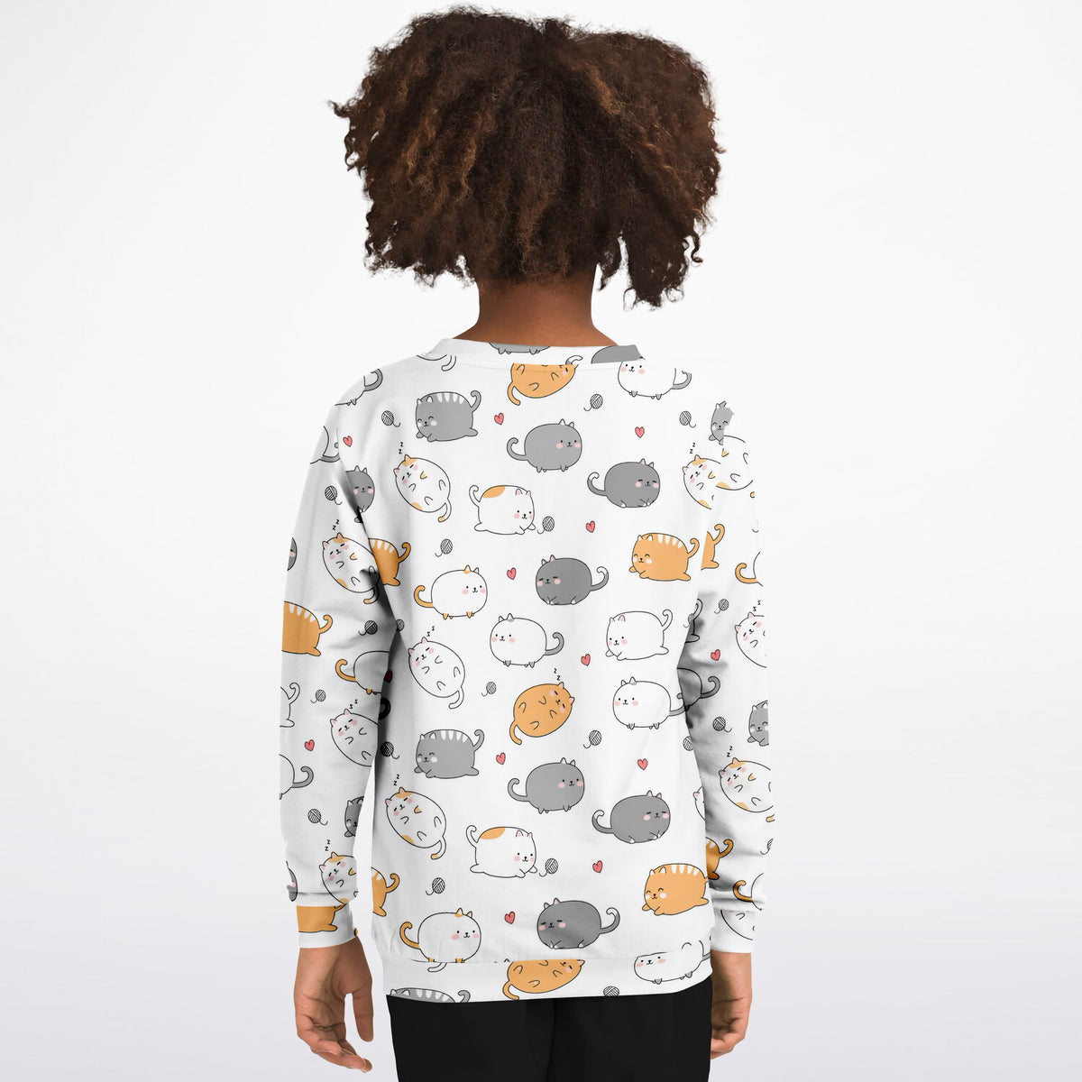 Kids Adorable Kawaii Kittens & Hearts Sweatshirt – Ultra Soft & Stretchy, Cozy Fleece or Lightweight Sports Fabric Sweatshirt – Ultra Soft & Stretchy, Cozy Fleece or Lightweight Sports Fabric