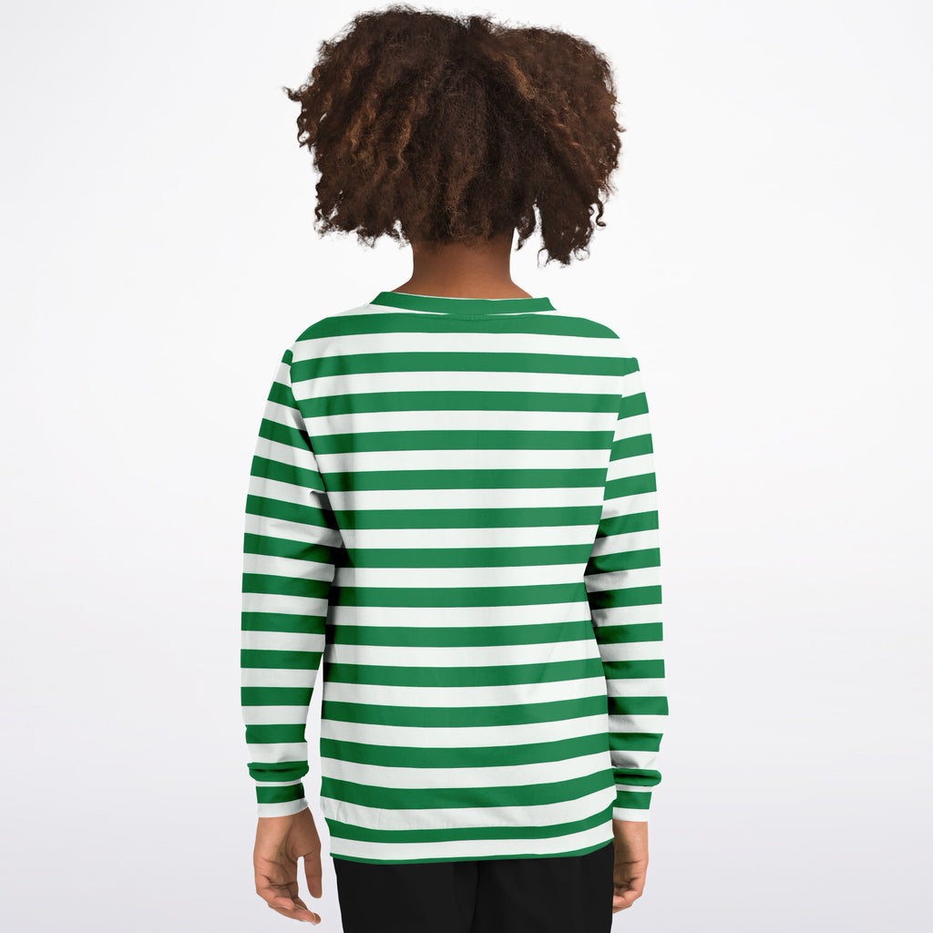 Kids Green Christmas Striped Sweatshirt – Ultra Soft & Stretchy, Cozy Fleece or Lightweight Sports Fabric Sweatshirt – Ultra Soft & Stretchy, Cozy Fleece or Lightweight Sports Fabric