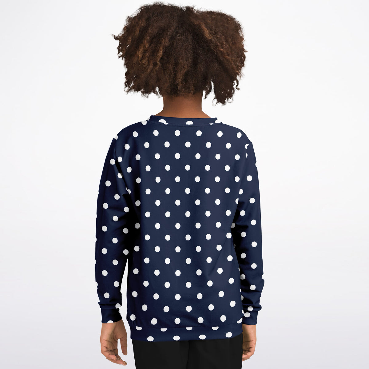 Kids Dark Navy Blue Polka Dot Sweatshirt – Ultra Soft & Stretchy, Cozy Fleece or Lightweight Sports Fabric Sweatshirt – Ultra Soft & Stretchy, Cozy Fleece or Lightweight Sports Fabric