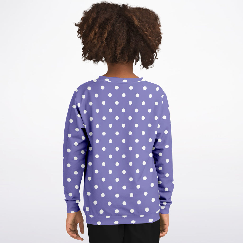 Kids Lavender Purple Polka Dot Sweatshirt – Ultra Soft & Stretchy, Cozy Fleece or Lightweight Sports Fabric Sweatshirt – Ultra Soft & Stretchy, Cozy Fleece or Lightweight Sports Fabric