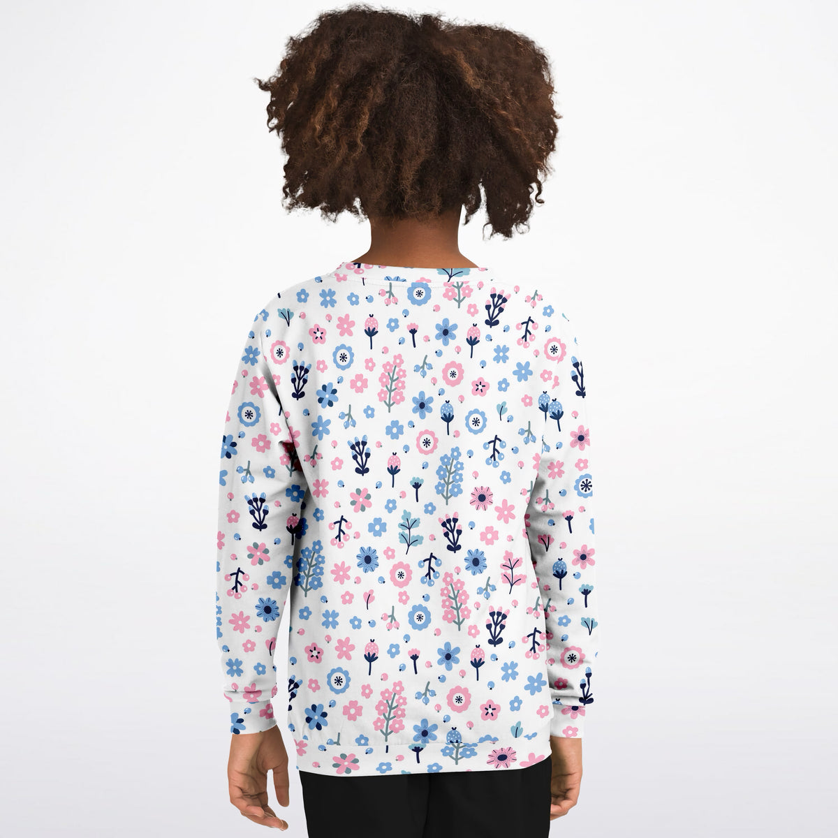 Girls Pink & Blue Floral Sweatshirt – Ultra Soft & Stretchy, Cozy Fleece or Lightweight Sports Fabric Sweatshirt – Ultra Soft & Stretchy, Cozy Fleece or Lightweight Sports Fabric