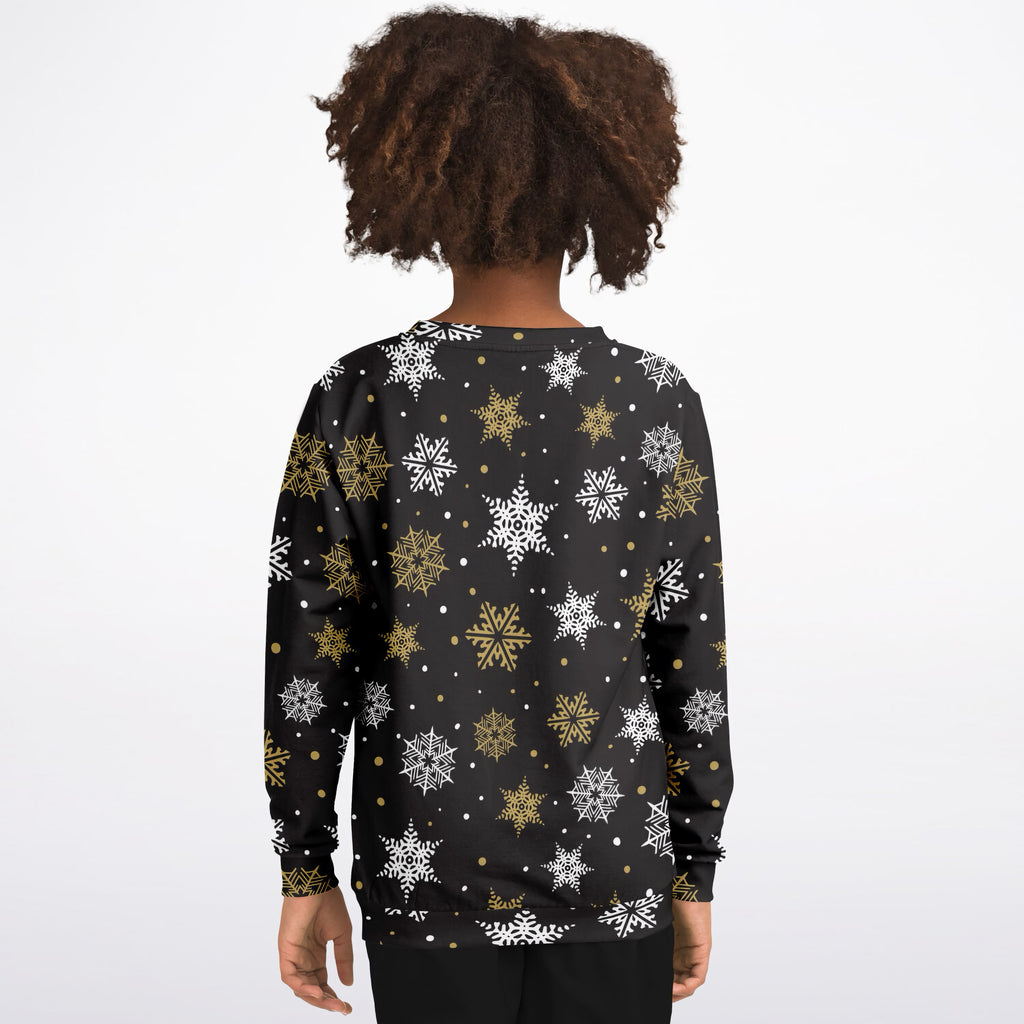 Kids Gold Snowflake Christmas Sweatshirt – Ultra Soft & Stretchy, Cozy Fleece or Lightweight Sports Fabric Sweatshirt – Ultra Soft & Stretchy, Cozy Fleece or Lightweight Sports Fabric