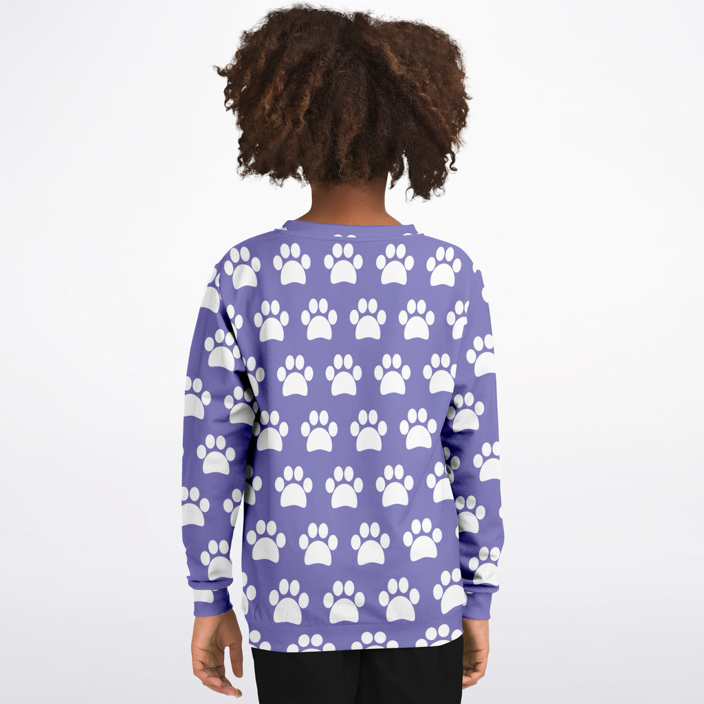 Kids Purple Paw Print Sweatshirt – Ultra Soft & Stretchy, Cozy Fleece or Lightweight Sports Fabric Sweatshirt – Ultra Soft & Stretchy, Cozy Fleece or Lightweight Sports Fabric