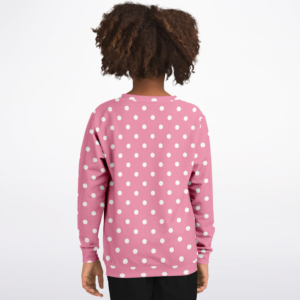 Kids Pink Polka Dot Sweatshirt – Ultra Soft & Stretchy, Cozy Fleece or Lightweight Sports Fabric Sweatshirt – Ultra Soft & Stretchy, Cozy Fleece or Lightweight Sports Fabric