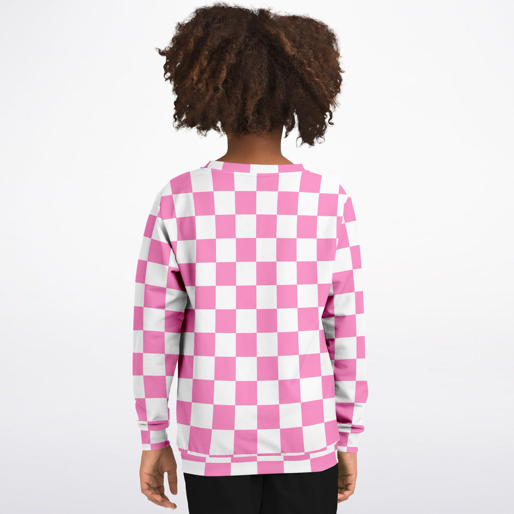 Girls Pink Checkered Sweatshirt – Ultra Soft & Stretchy, Cozy Fleece or Lightweight Sports Fabric Sweatshirt – Ultra Soft & Stretchy, Cozy Fleece or Lightweight Sports Fabric