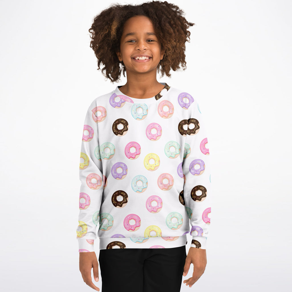 Kids Colorful Donuts Sweatshirt – Cozy Cotton Fleece or Lightweight Sports Fabric