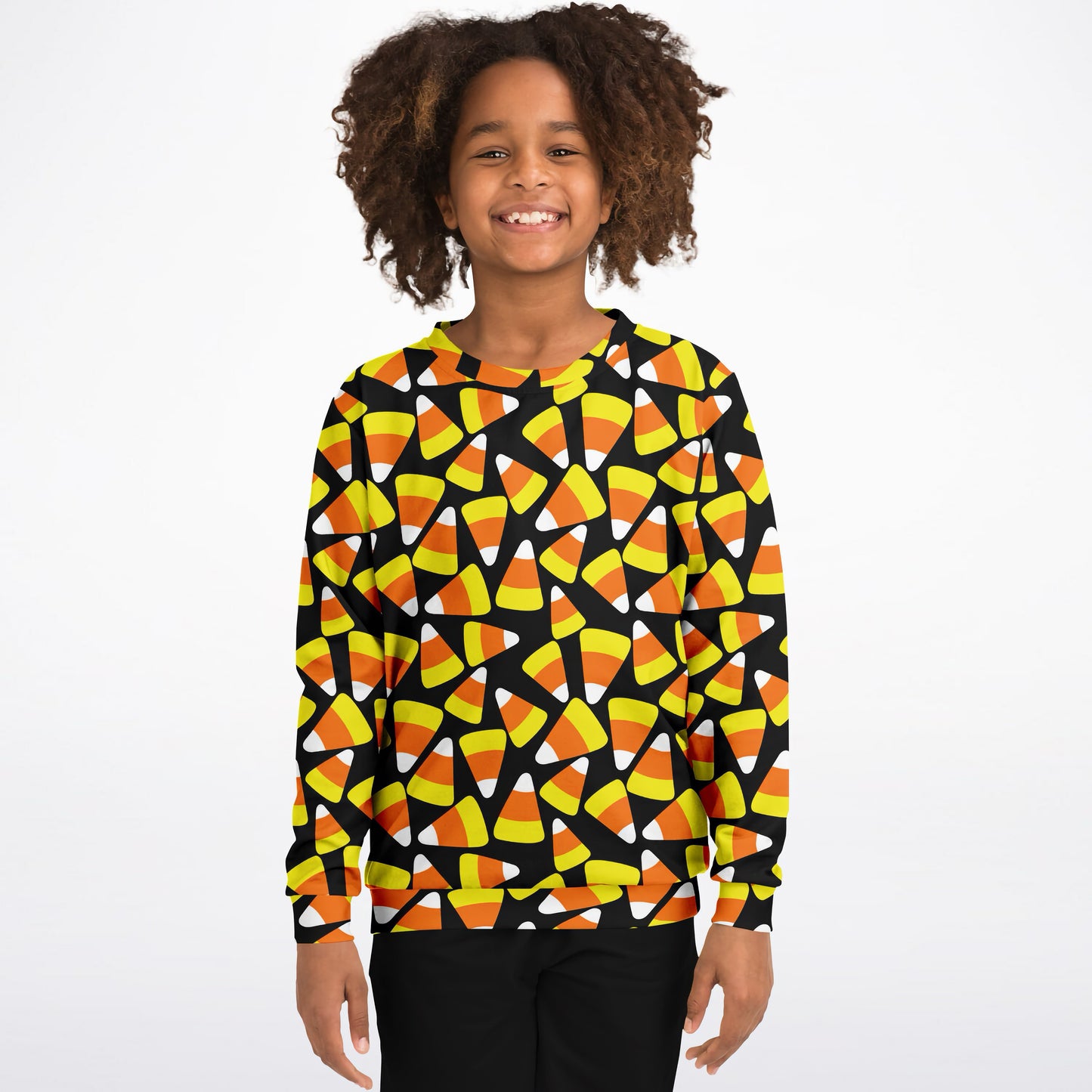 Kids Candy Corn Halloween Sweatshirt – Cozy Cotton Fleece or Lightweight Sports Fabric