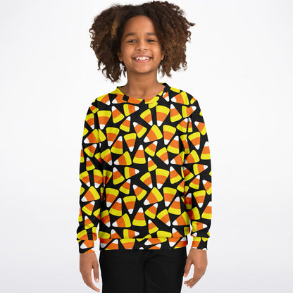 Kids Candy Corn Halloween Sweatshirt – Cozy Cotton Fleece or Lightweight Sports Fabric