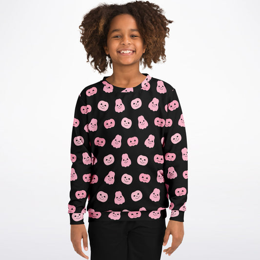 Girls Pink Pumpkins Halloween Sweatshirt – Cozy Cotton Fleece or Lightweight Sports Fabric