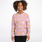 Girls Pink Corgi Dog Sweatshirt – Cozy Cotton Fleece or Lightweight Sports Fabric