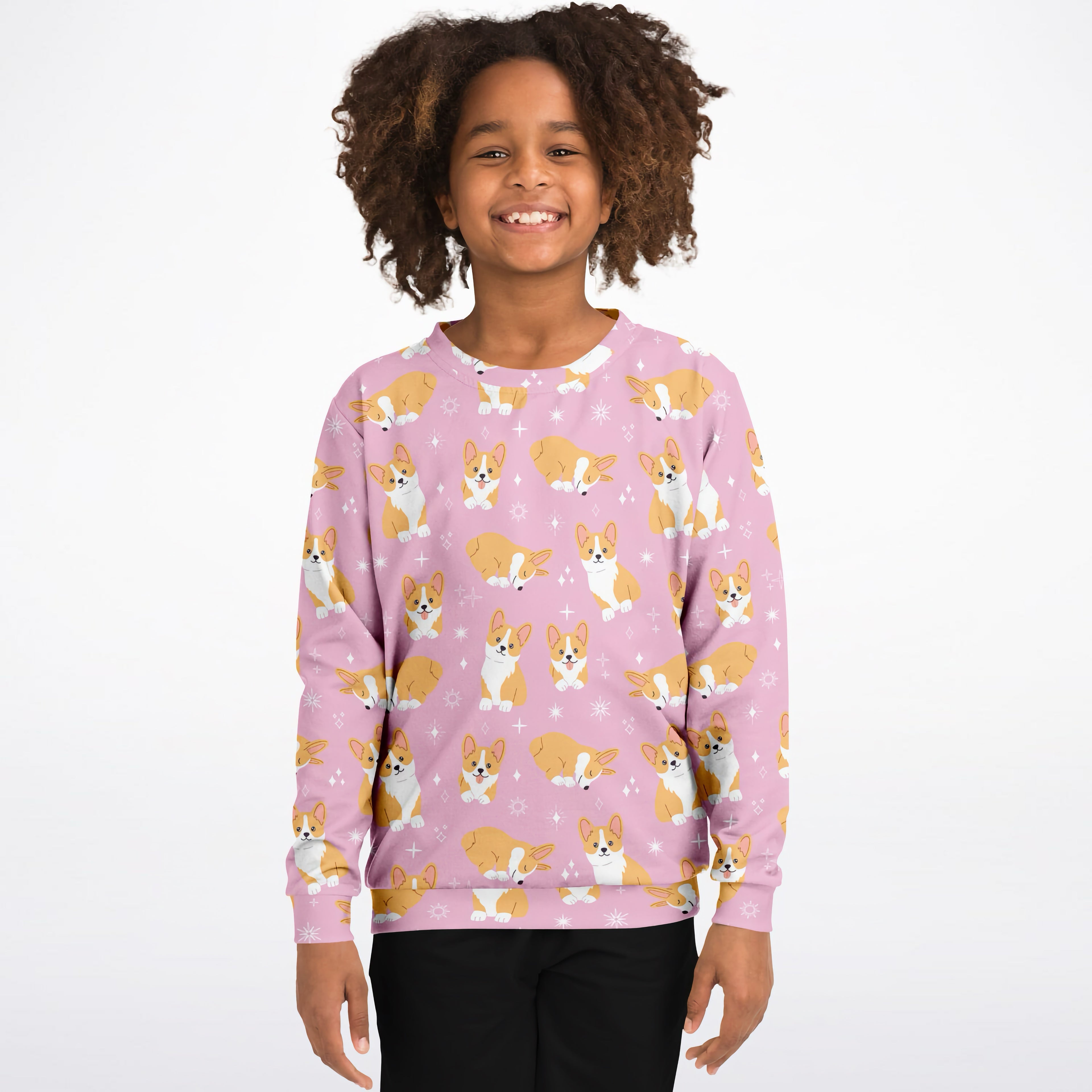 Girls Pink Corgi Dog Sweatshirt – Cozy Cotton Fleece or Lightweight Sports Fabric