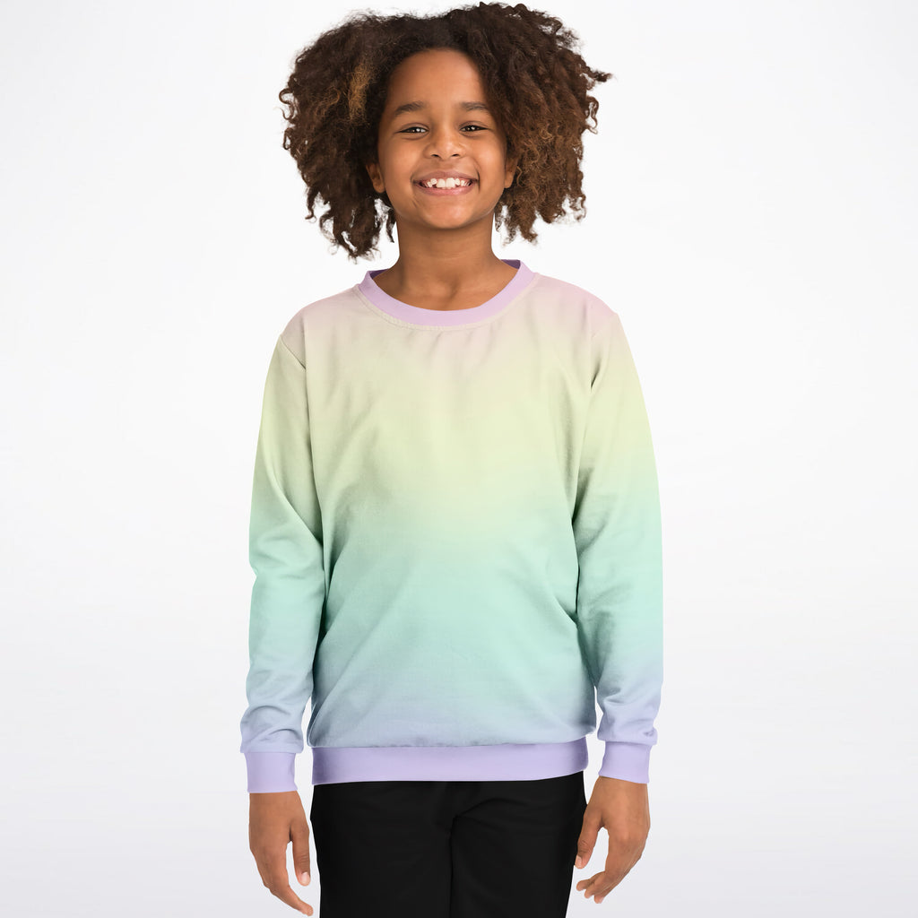 Girls Pastel Rainbow Sweatshirt – Cozy Cotton Fleece or Lightweight Sports Fabric