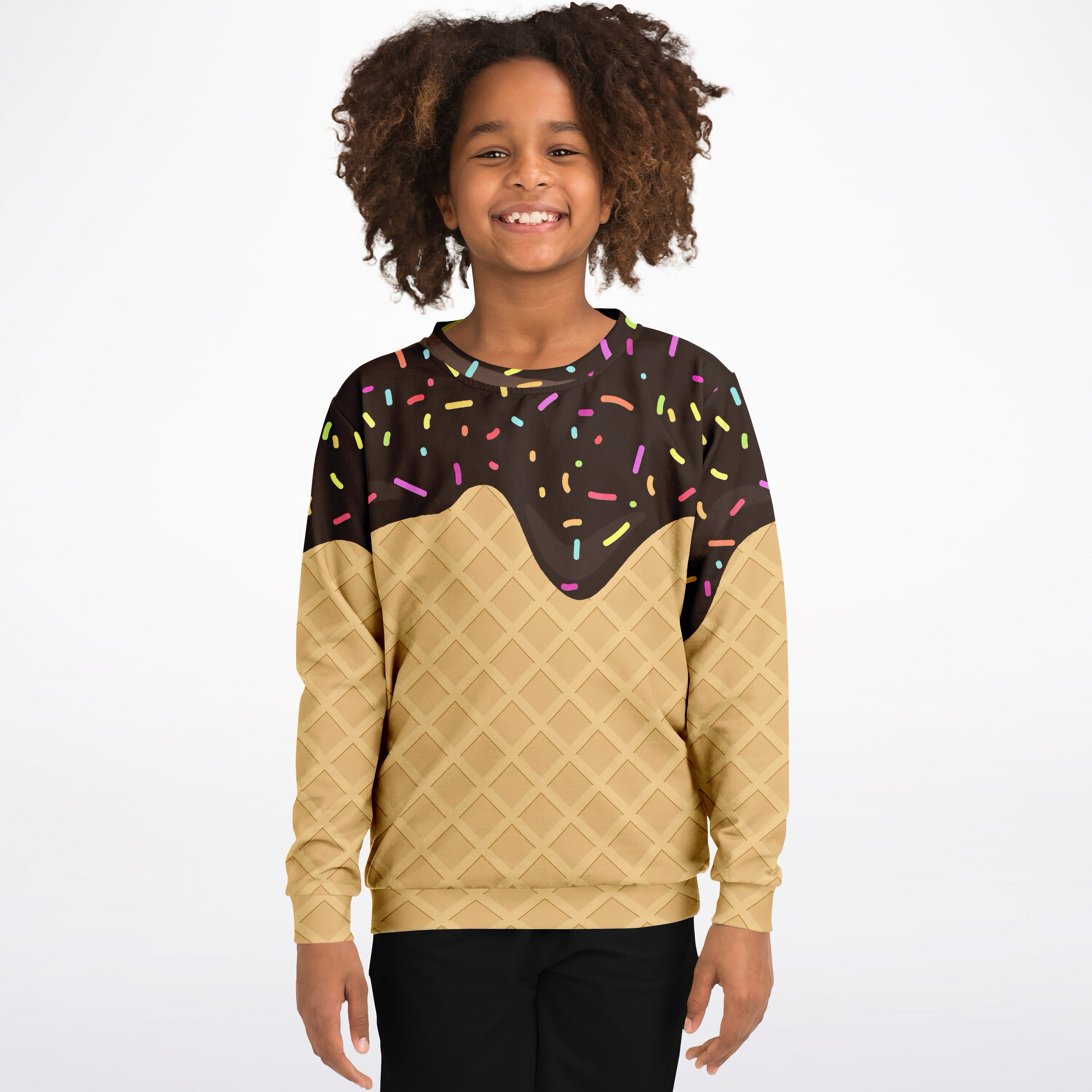 Kids Chocolate Ice Cream Cone Sweatshirt – Cozy Cotton Fleece or Lightweight Sports Fabric
