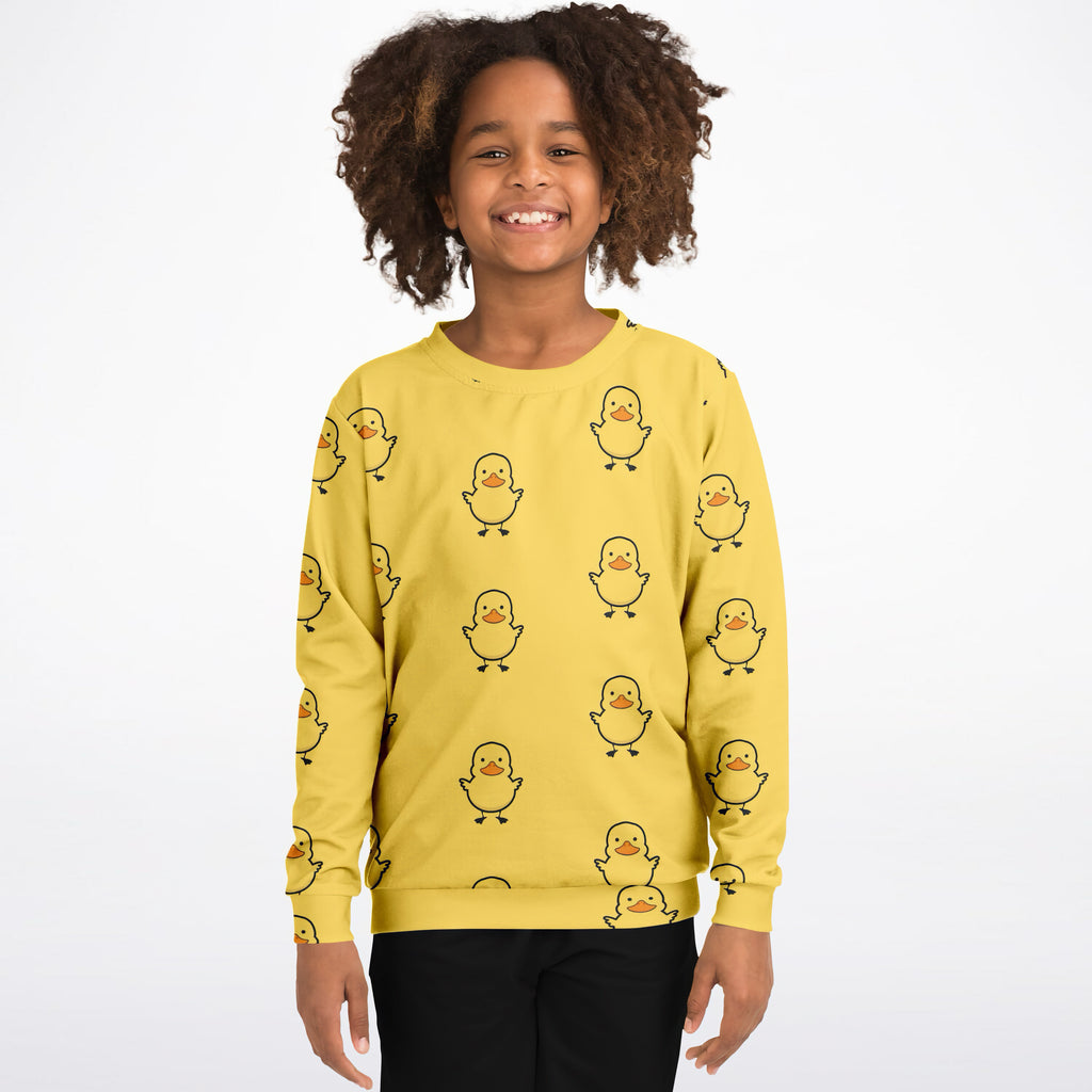 Kids Yellow Duck Sweatshirt – Cozy Cotton Fleece or Lightweight Sports Fabric