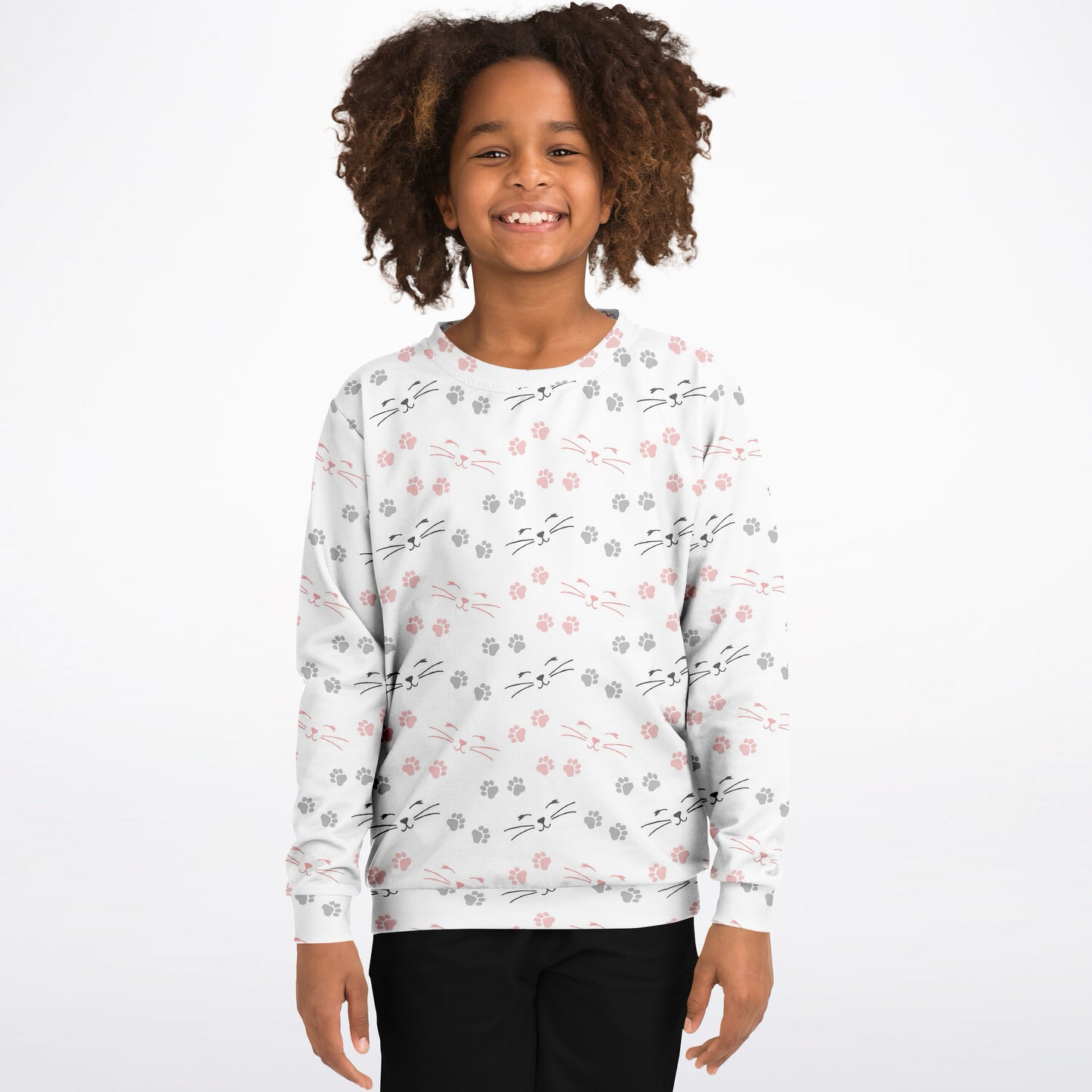 Girls Cat Paw Print Sweatshirt – Cozy Cotton Fleece or Lightweight Sports Fabric