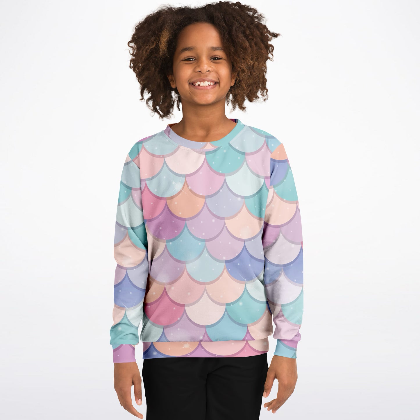 Girls Rainbow Mermaid Scales Sweatshirt – Cozy Cotton Fleece or Lightweight Sports Fabric