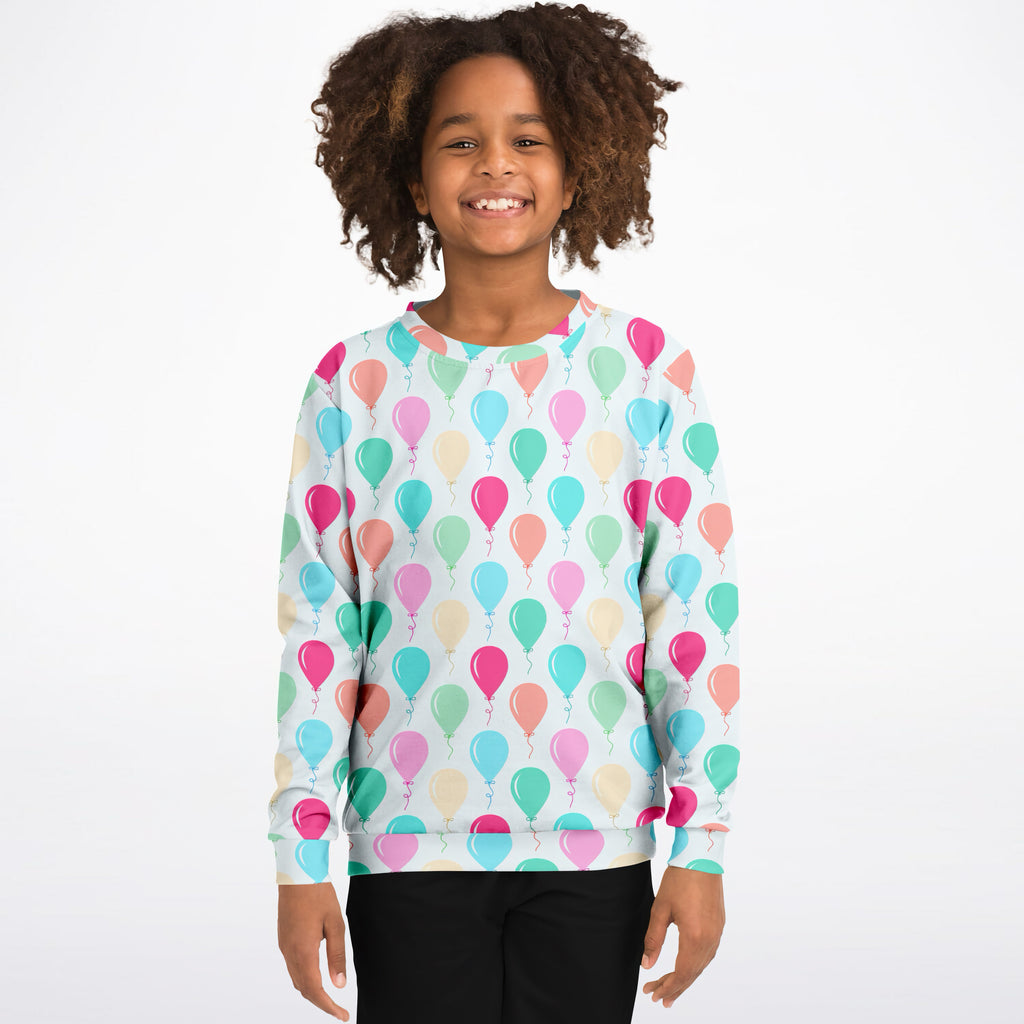 Kids Birthday Balloons Sweatshirt – Cozy Cotton Fleece or Lightweight Sports Fabric