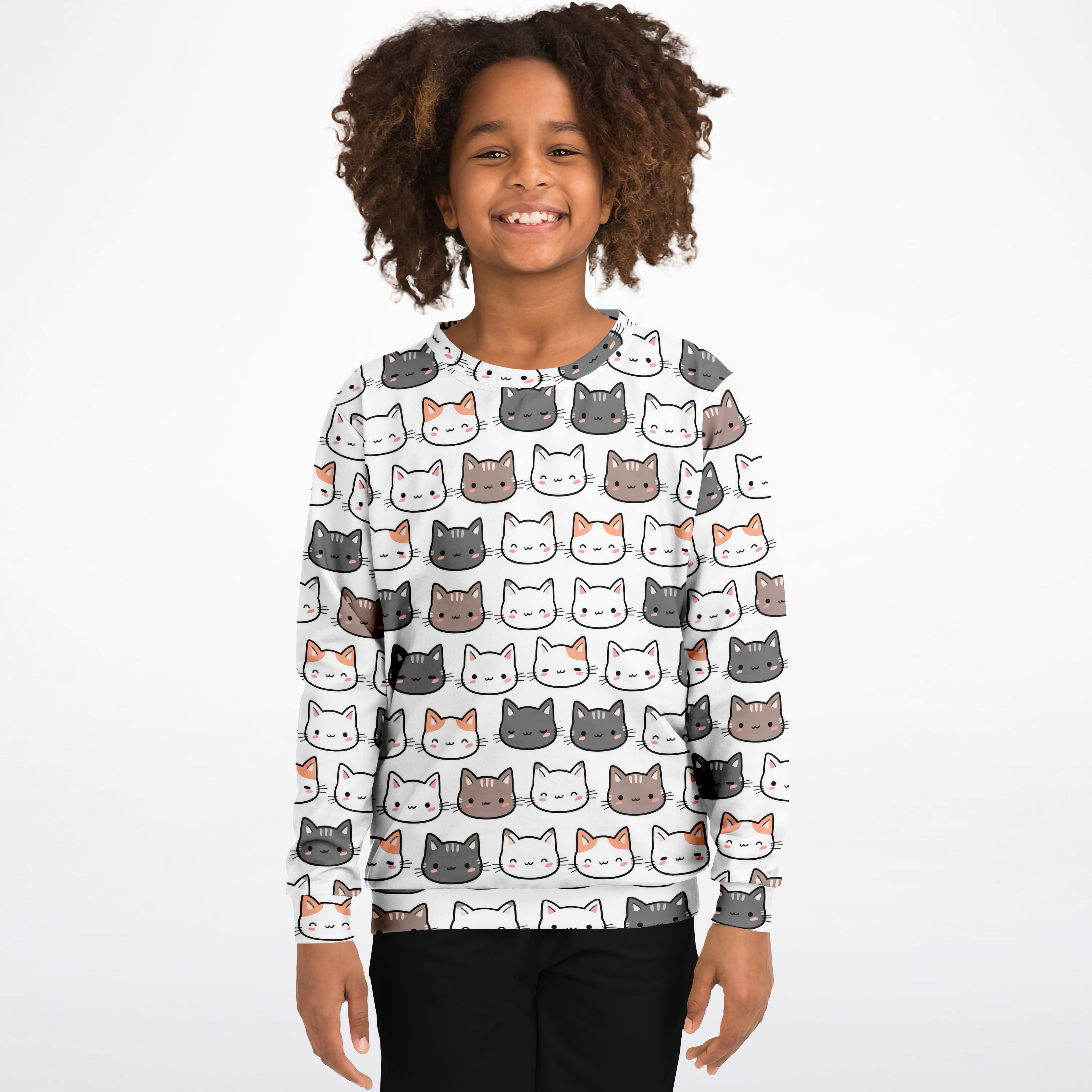 Girls Cute Cat Sweatshirt – Cozy Cotton Fleece or Lightweight Sports Fabric