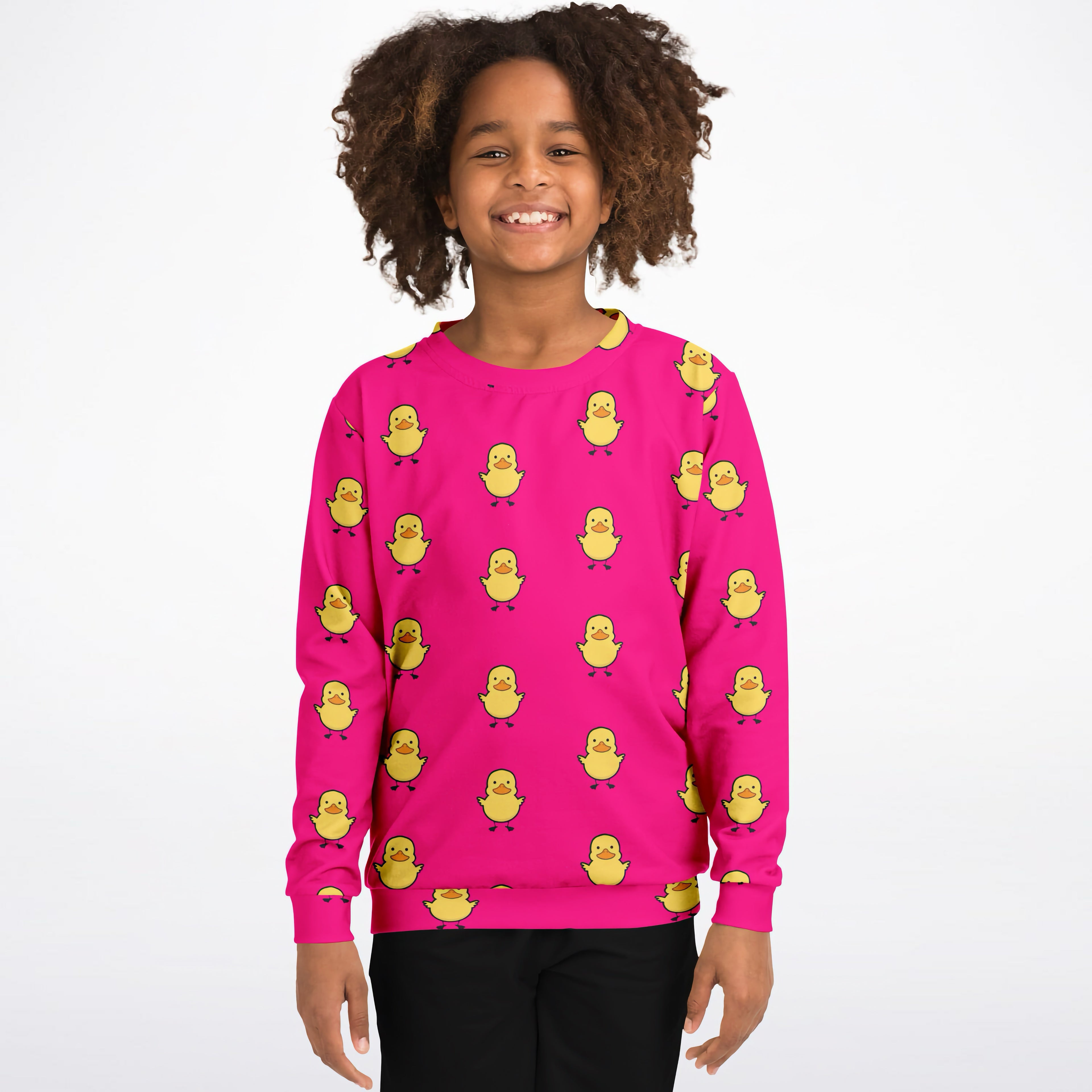 Girls Pink Rubber Duck Sweatshirt – Cozy Cotton Fleece or Lightweight Sports Fabric