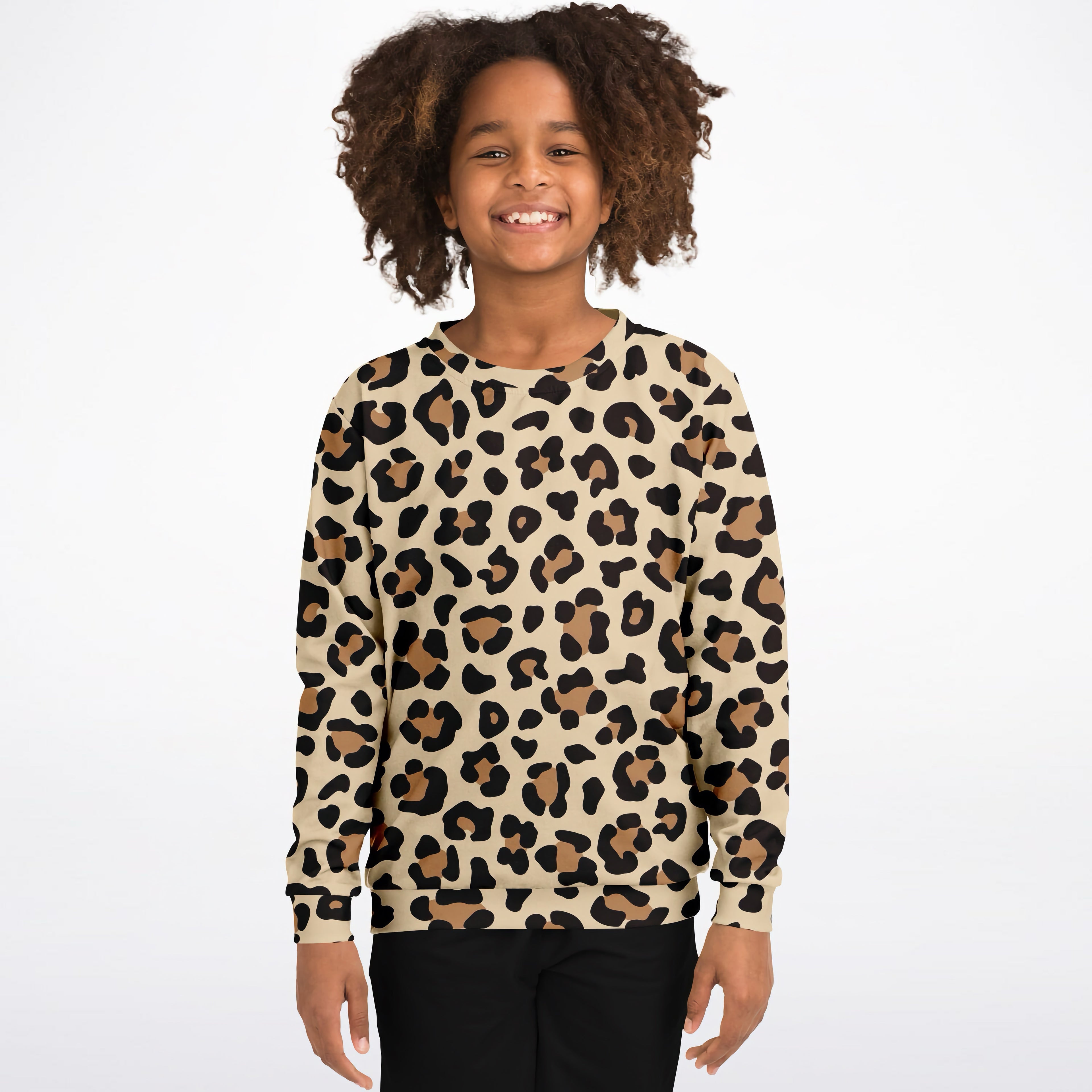 Kids Leopard Print Sweatshirt – Cozy Cotton Fleece or Lightweight Sports Fabric