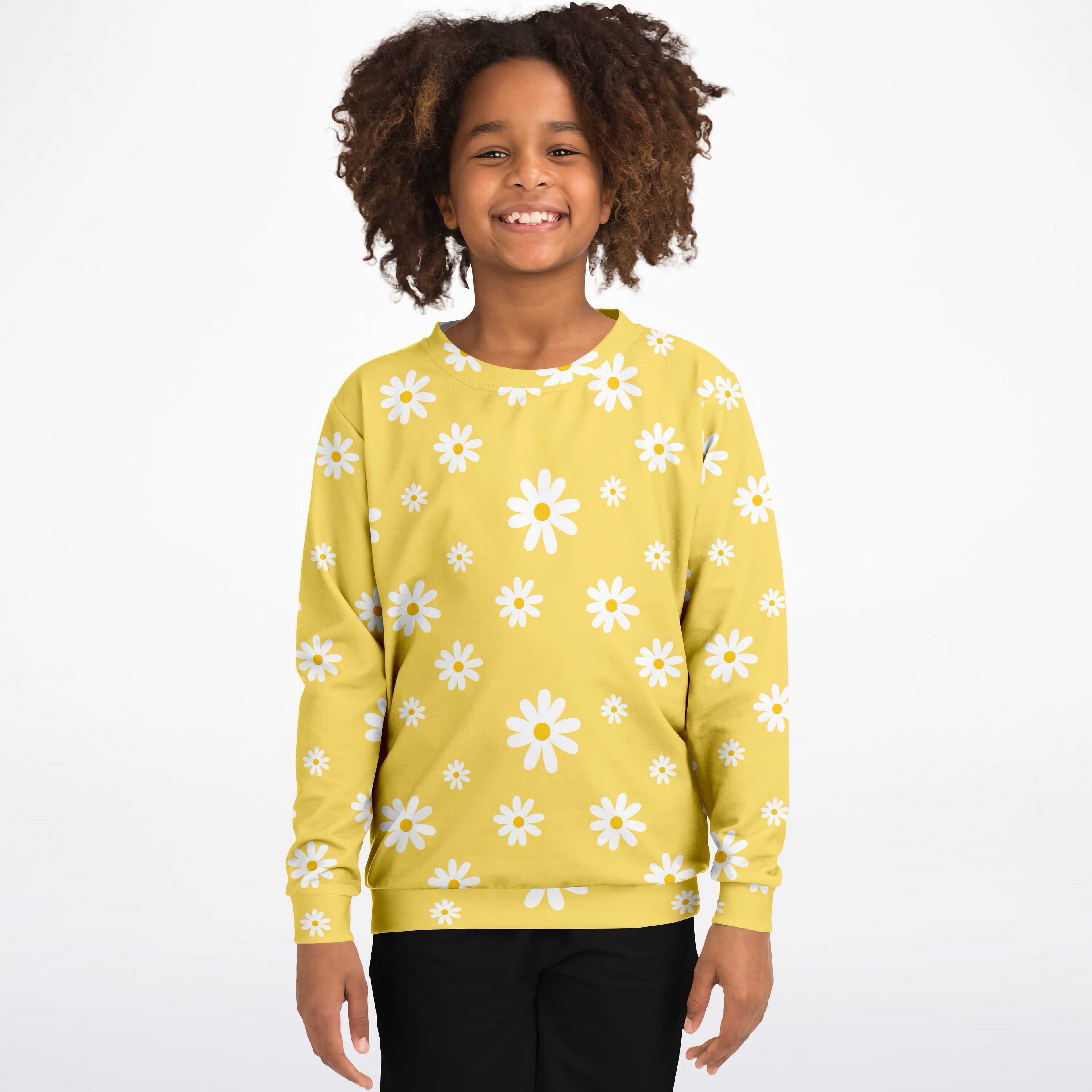 Kids Yellow Daisy Sweatshirt – Cozy Cotton Fleece or Lightweight Sports Fabric