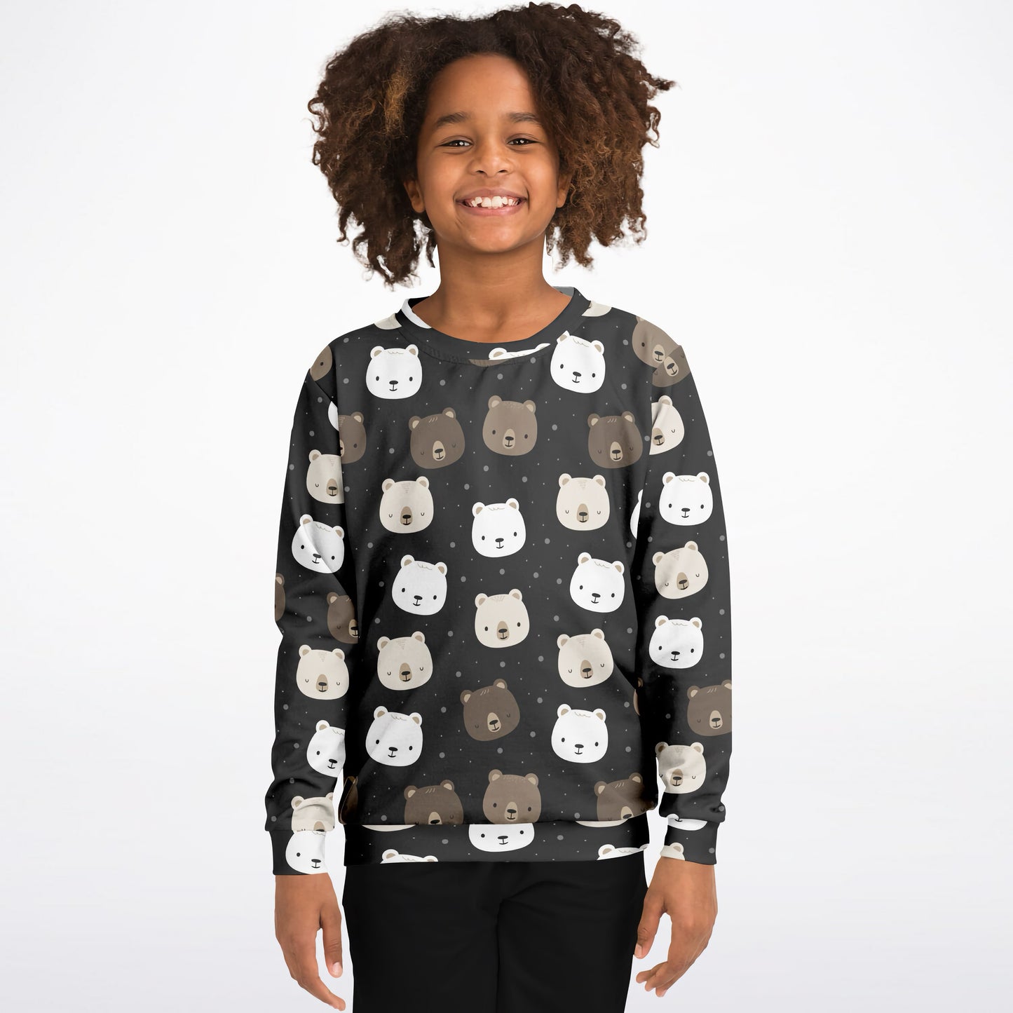 Kids Bear Face Sweatshirt – Cozy Cotton Fleece or Lightweight Sports Fabric