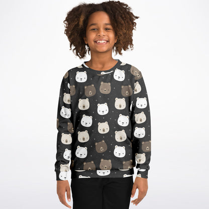 Kids Bear Face Sweatshirt – Cozy Cotton Fleece or Lightweight Sports Fabric