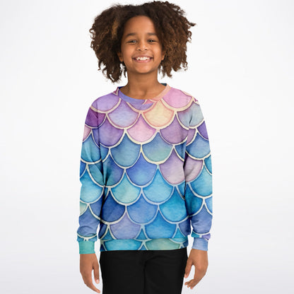 Girls Colorful Mermaid Scales Sweatshirt – Cozy Cotton Fleece or Lightweight Sports Fabric