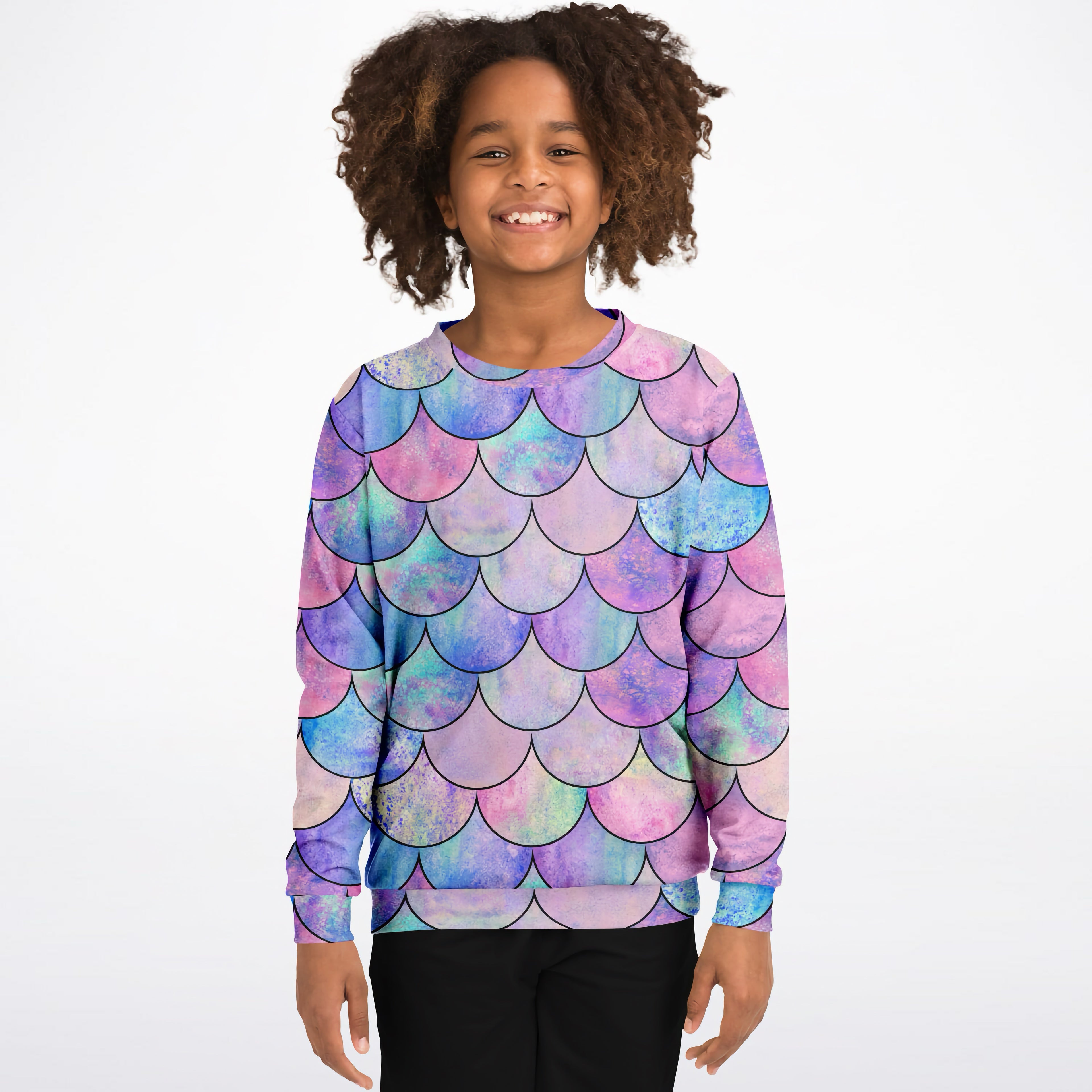 Girls Pastel Mermaid Scales Sweatshirt – Cozy Cotton Fleece or Lightweight Sports Fabric