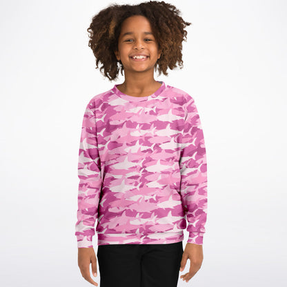Girls Pink Shark Sweatshirt – Cozy Cotton Fleece or Lightweight Sports Fabric
