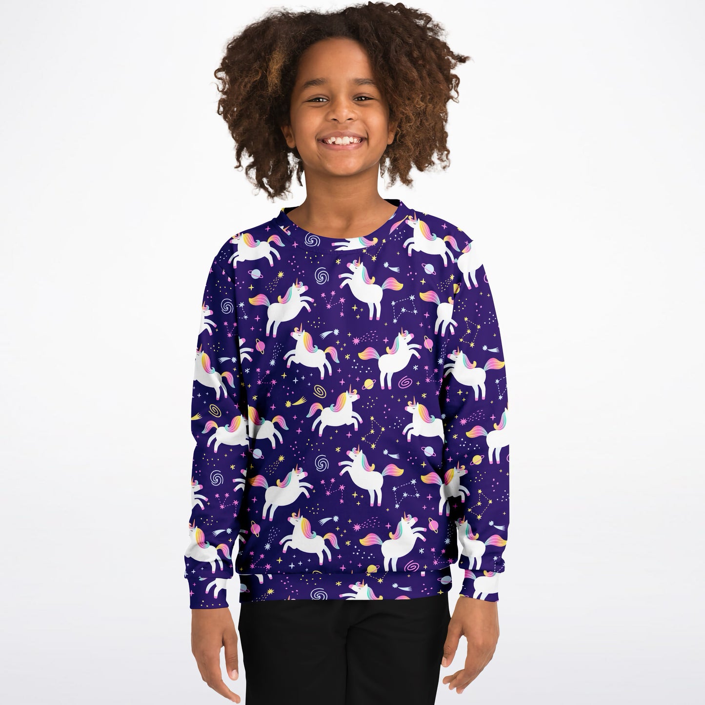 Girls Space Unicorn Sweatshirt – Cozy Cotton Fleece or Lightweight Sports Fabric