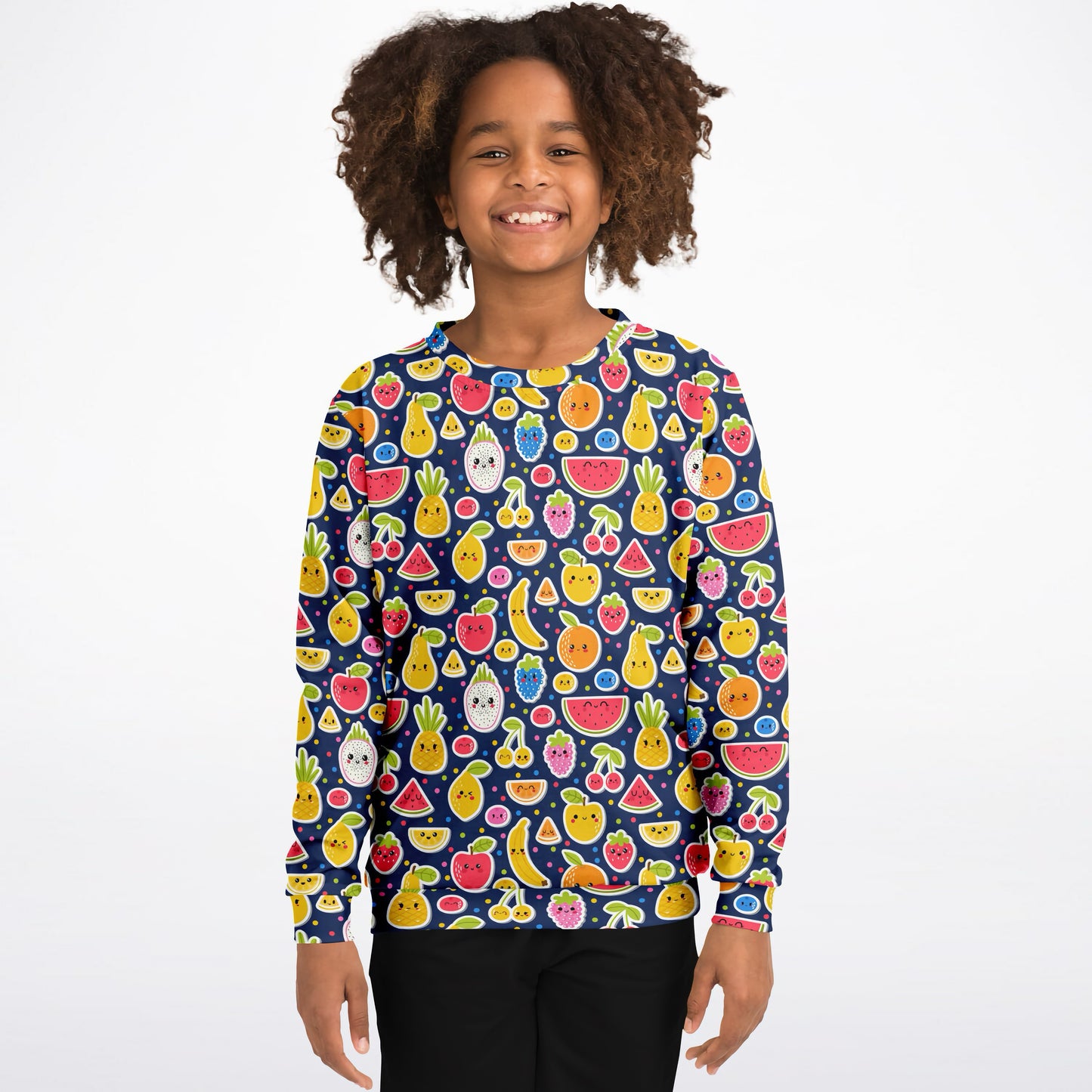 Girls Emoji Fruit Sweatshirt – Cozy Cotton Fleece or Lightweight Sports Fabric