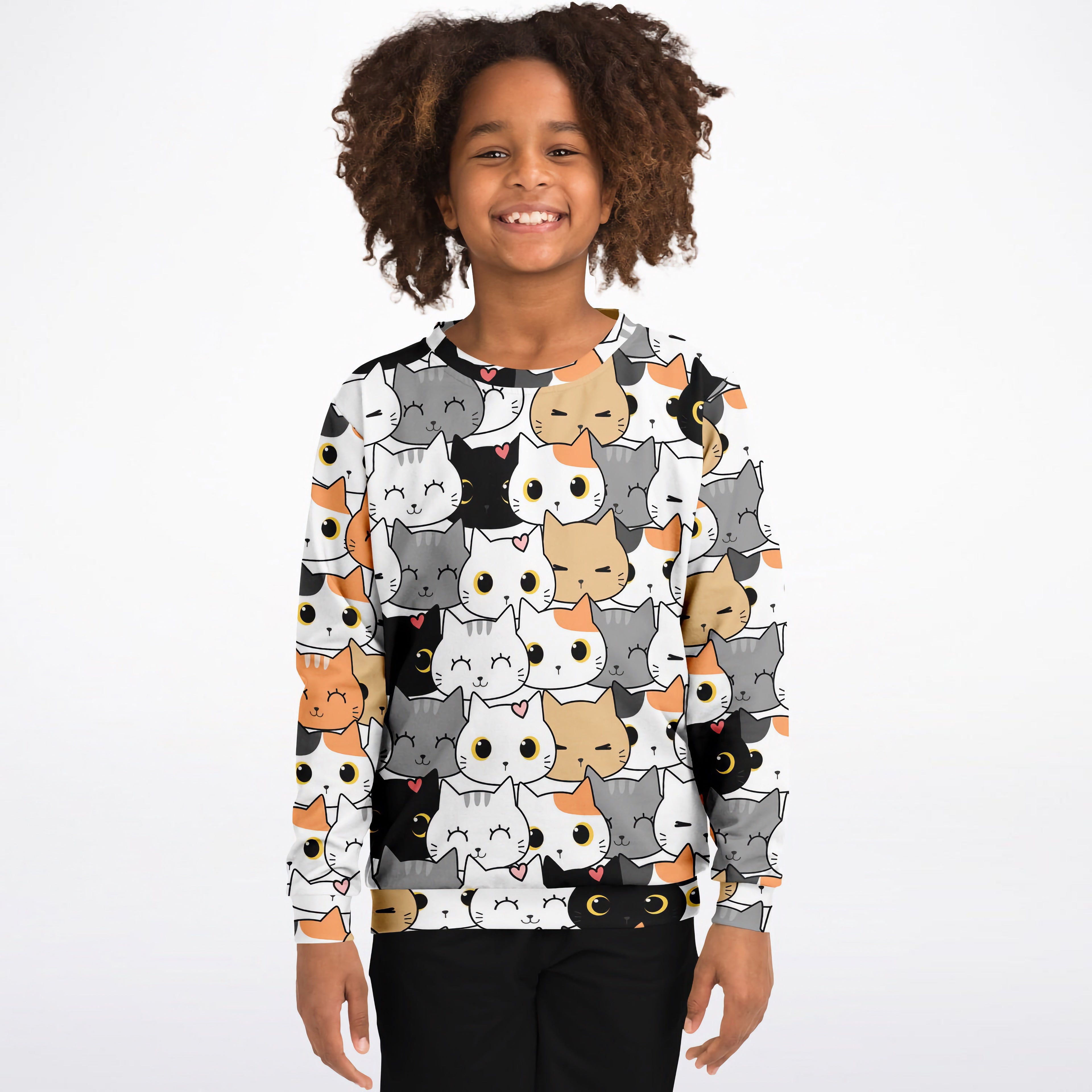 Girls Cute Cat Sweatshirt – Cozy Cotton Fleece or Lightweight Sports Fabric