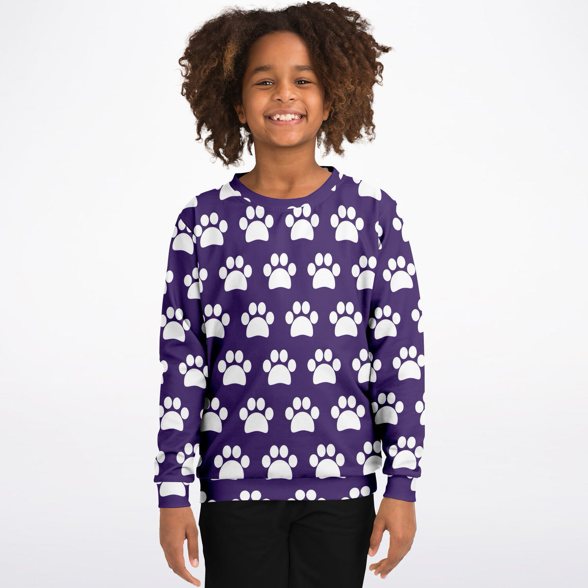 Kids Dark Purple Paw Print Sweatshirt – Ultra Soft & Stretchy, Cozy Fleece or Lightweight Sports Fabric Sweatshirt – Ultra Soft & Stretchy, Cozy Fleece or Lightweight Sports Fabric
