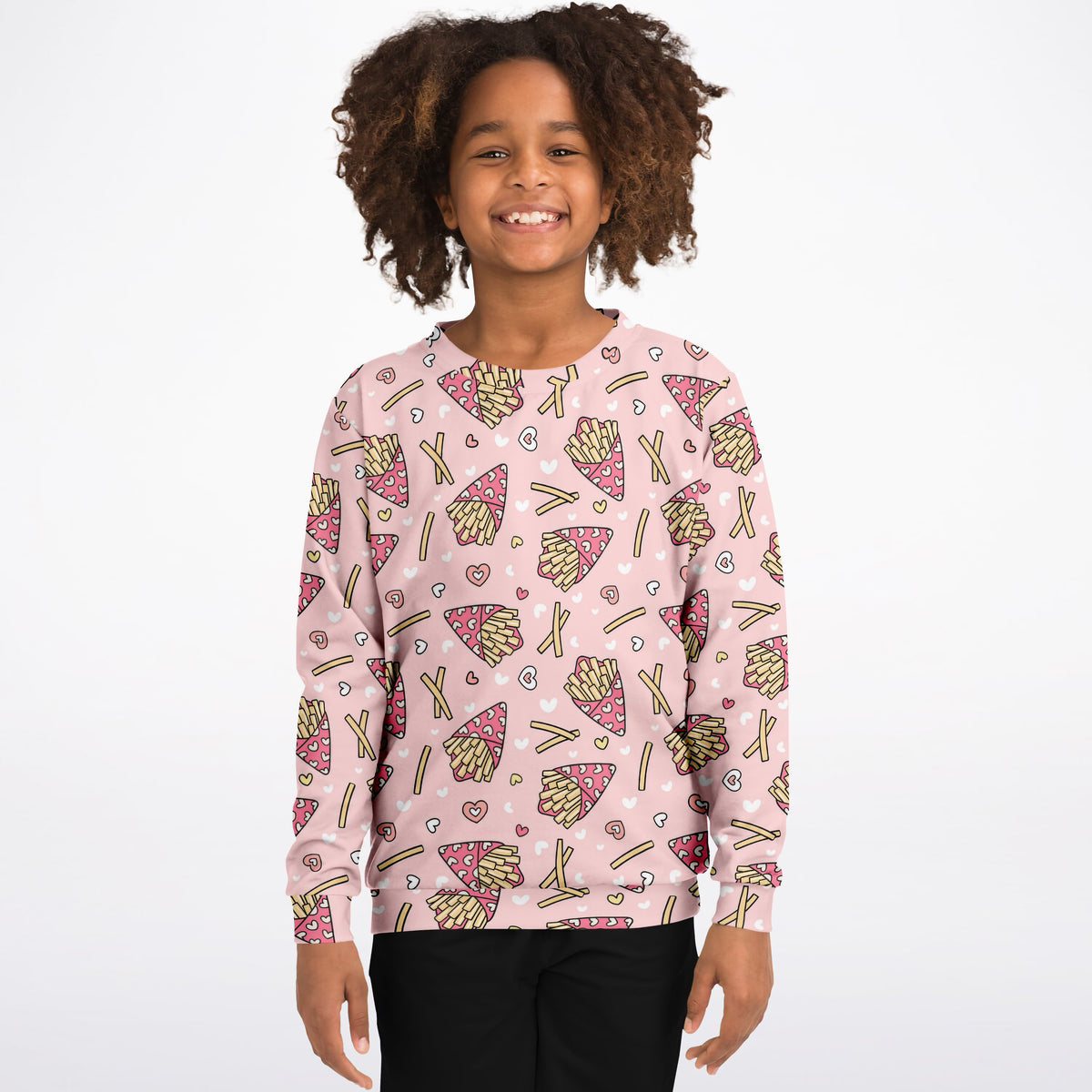 Girls Girls Pink French Fries & Hearts Sweatshirt – Ultra Soft & Stretchy, Cozy Fleece or Lightweight Sports Fabric Sweatshirt – Ultra Soft & Stretchy, Cozy Fleece or Lightweight Sports Fabric