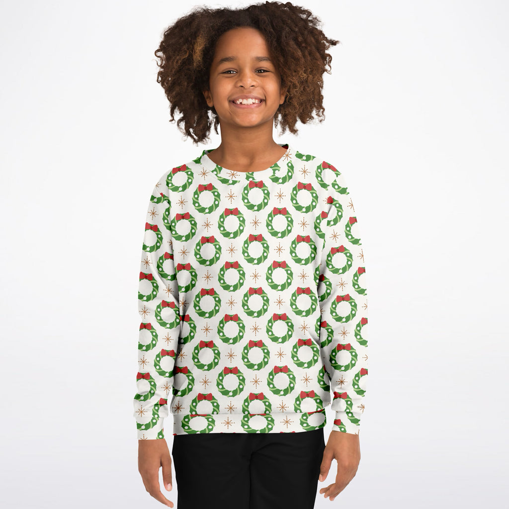 Kids Christmas Wreath Sweatshirt – Ultra Soft & Stretchy, Cozy Fleece or Lightweight Sports Fabric Sweatshirt – Ultra Soft & Stretchy, Cozy Fleece or Lightweight Sports Fabric