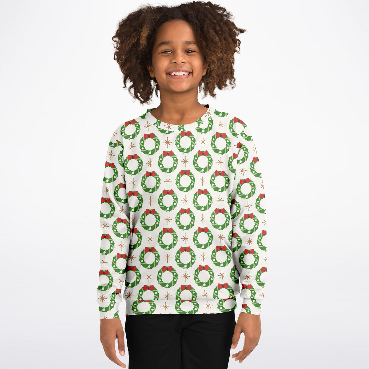 Kids Christmas Wreath Sweatshirt – Ultra Soft & Stretchy, Cozy Fleece or Lightweight Sports Fabric Sweatshirt – Ultra Soft & Stretchy, Cozy Fleece or Lightweight Sports Fabric