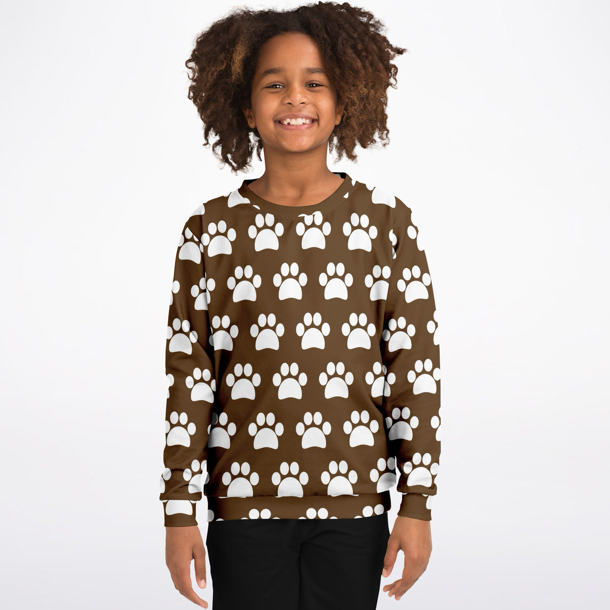 Kids Brown Paw Print Sweatshirt – Ultra Soft & Stretchy, Cozy Fleece or Lightweight Sports Fabric Sweatshirt – Ultra Soft & Stretchy, Cozy Fleece or Lightweight Sports Fabric