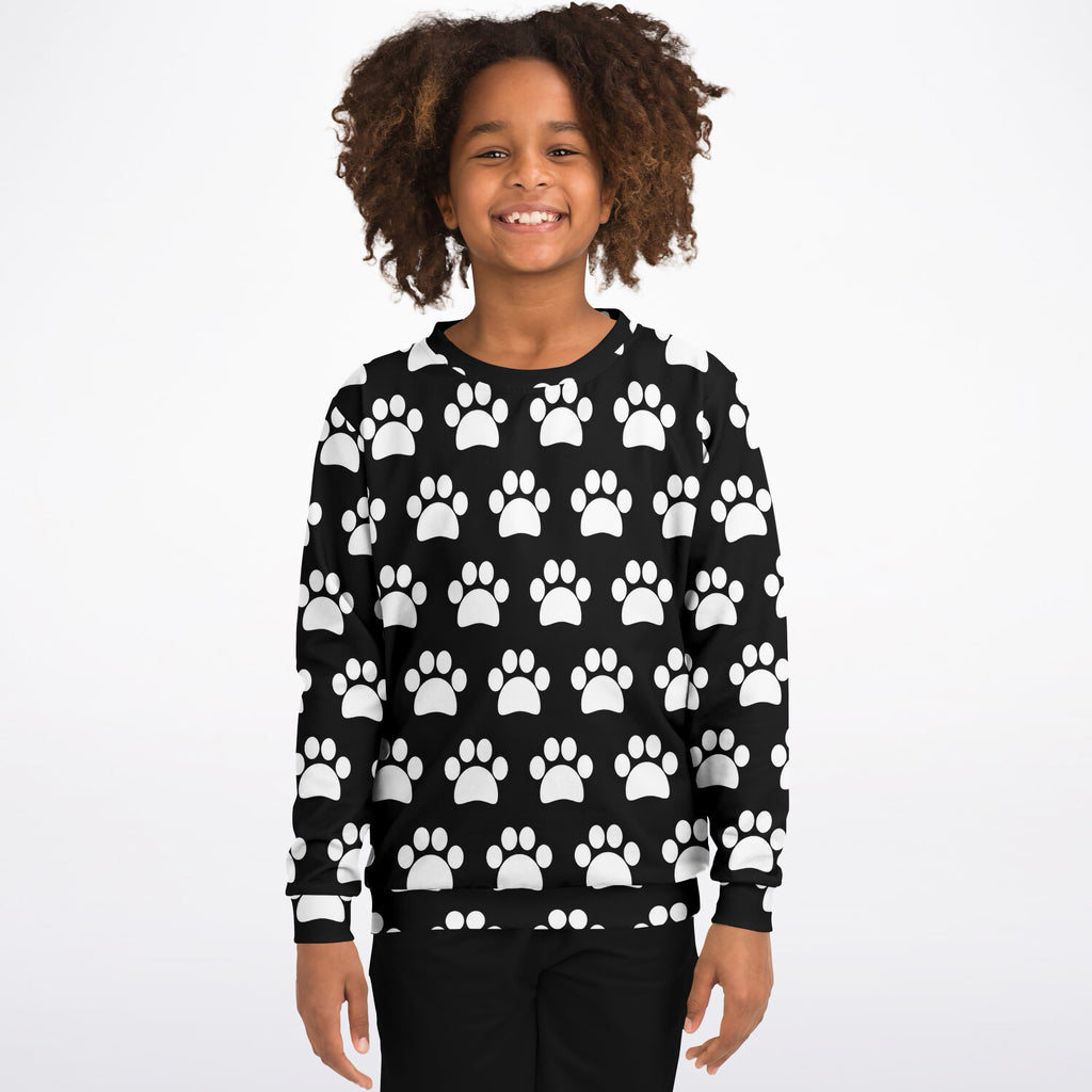 Kids Black Paw Print Sweatshirt – Ultra Soft & Stretchy, Cozy Fleece or Lightweight Sports Fabric Sweatshirt – Ultra Soft & Stretchy, Cozy Fleece or Lightweight Sports Fabric