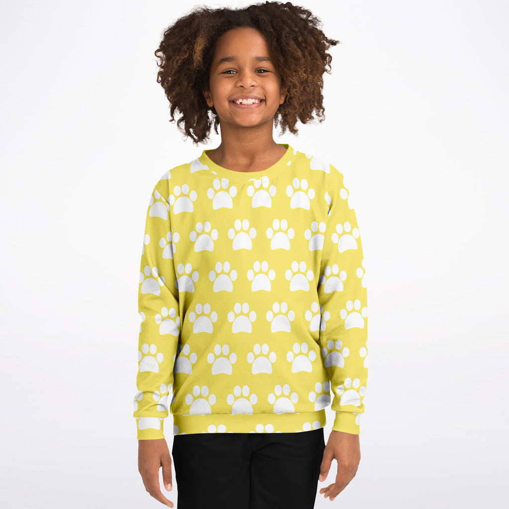 Kids Yellow Paw Print Sweatshirt – Ultra Soft & Stretchy, Cozy Fleece or Lightweight Sports Fabric Sweatshirt – Ultra Soft & Stretchy, Cozy Fleece or Lightweight Sports Fabric