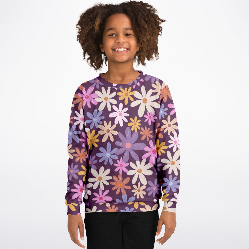 Girls Purple Daisy Sweatshirt – Ultra Soft & Stretchy, Cozy Fleece or Lightweight Sports Fabric Sweatshirt – Ultra Soft & Stretchy, Cozy Fleece or Lightweight Sports Fabric