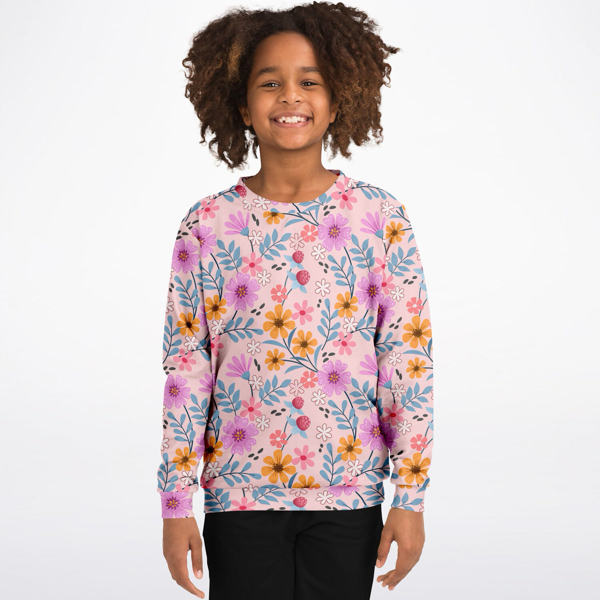 Girls Pink Wildflower Sweatshirt – Ultra Soft & Stretchy, Cozy Fleece or Lightweight Sports Fabric Sweatshirt – Ultra Soft & Stretchy, Cozy Fleece or Lightweight Sports Fabric