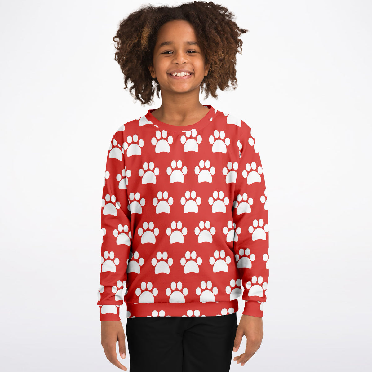 Kids Red Paw Print Sweatshirt – Ultra Soft & Stretchy, Cozy Fleece or Lightweight Sports Fabric Sweatshirt – Ultra Soft & Stretchy, Cozy Fleece or Lightweight Sports Fabric