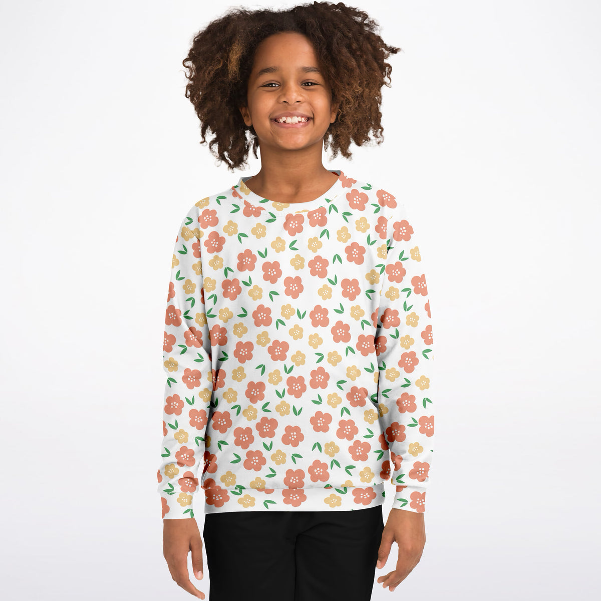 Girls Peach & Yellow Floral Sweatshirt – Ultra Soft & Stretchy, Cozy Fleece or Lightweight Sports Fabric Sweatshirt – Ultra Soft & Stretchy, Cozy Fleece or Lightweight Sports Fabric