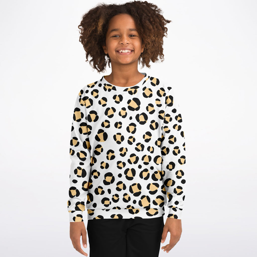 Kids Black & Tan Leopard Print Sweatshirt – Ultra Soft & Stretchy, Cozy Fleece or Lightweight Sports Fabric Sweatshirt – Ultra Soft & Stretchy, Cozy Fleece or Lightweight Sports Fabric