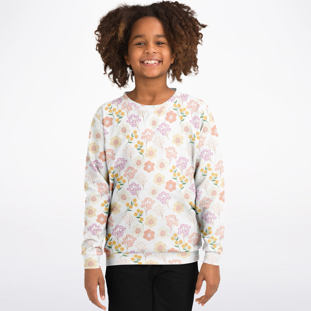 Girls Pastel Wildflower Sweatshirt – Ultra Soft & Stretchy, Cozy Fleece or Lightweight Sports Fabric Sweatshirt – Ultra Soft & Stretchy, Cozy Fleece or Lightweight Sports Fabric