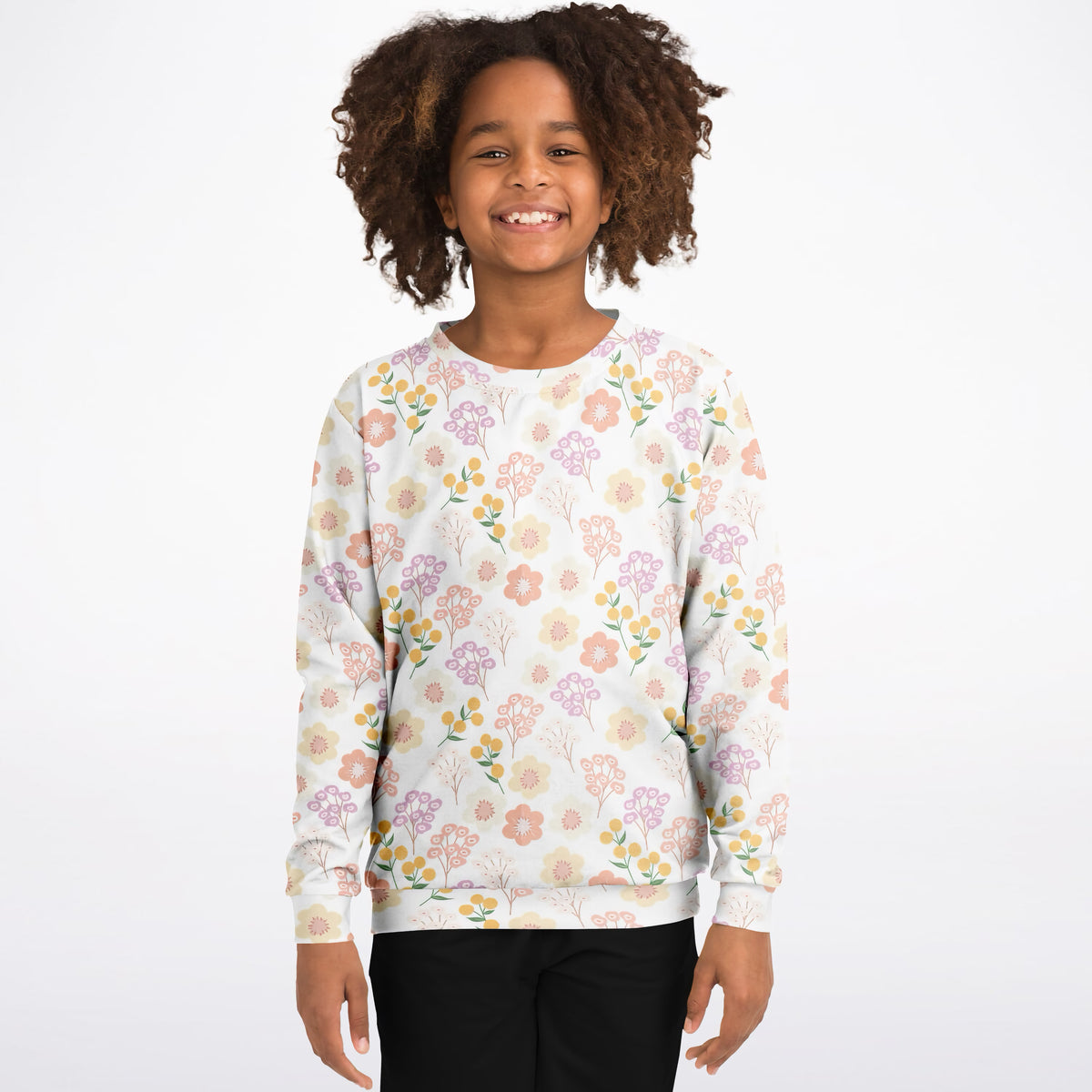 Girls Pastel Wildflower Sweatshirt – Ultra Soft & Stretchy, Cozy Fleece or Lightweight Sports Fabric Sweatshirt – Ultra Soft & Stretchy, Cozy Fleece or Lightweight Sports Fabric